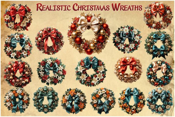 20 Realistic Christmas Wreaths: Illustrations for Crafters
