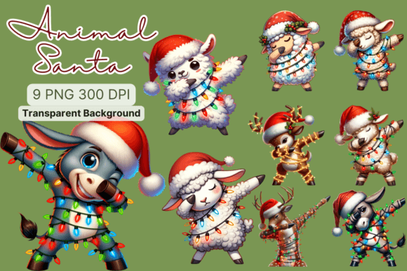 Animal Dabbing Christmas Santa Hat Illustrations