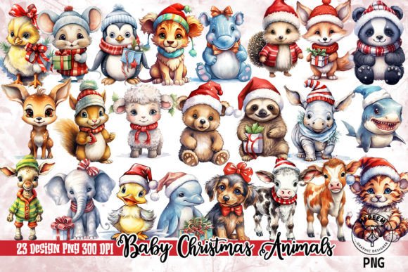 Baby Christmas Animals Clipart PNG: Illustrations
