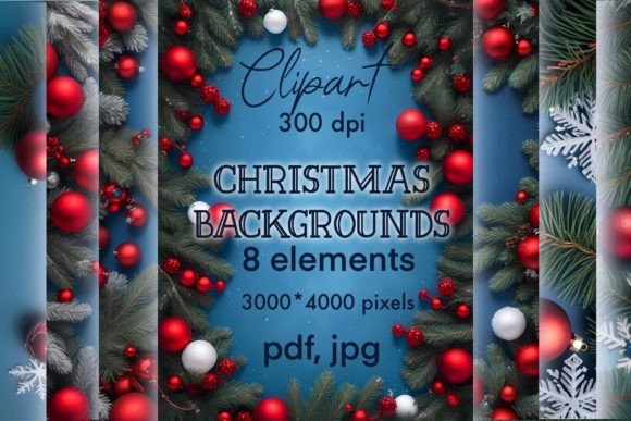 Christmas Backgrounds, Digital Papers: Festive Illustrations