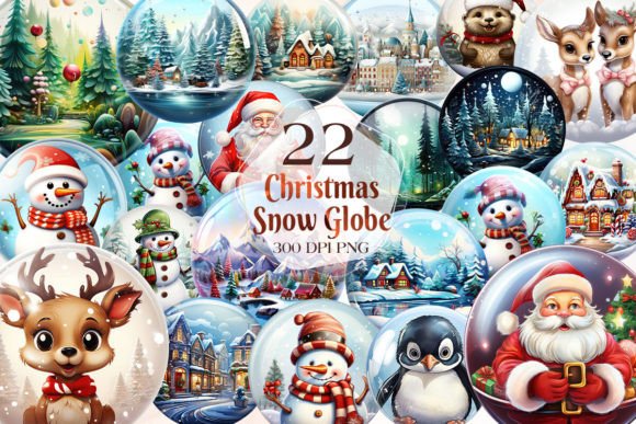 Christmas Snow Globe Sublimation Clipart for Illustrations