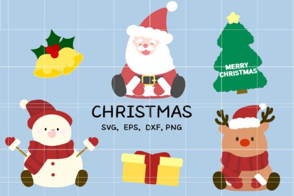 Christmas SVG 6 Cut, Santa & Snowman Illustrations