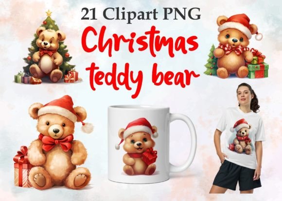 Christmas Teddy Bears Png: Illustrations for Branding