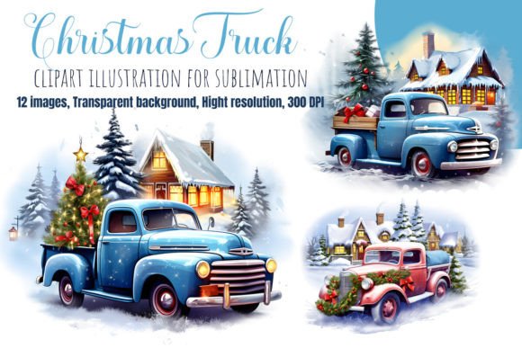 Christmas Truck Watercolor Clipart Illustrations Review