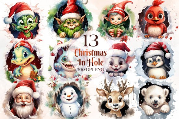 Funny Christmas Inside Hole Clipart Illustrations