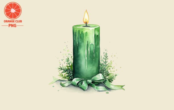 Green Christmas Candle Watercolor 2 Illustrations Review