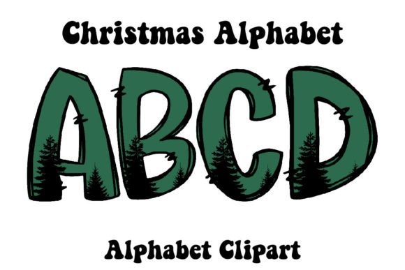 Green Christmas Tree Alphabet Doodle Illustrations