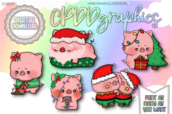 Kawaii Christmas Pigs: Festive Illustrations for Design