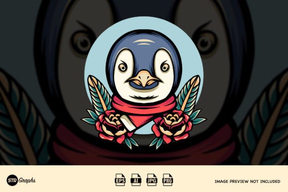 Penguin Christmas and Roses: Festive Illustrations