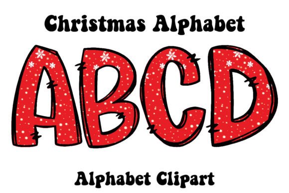 Red Snows Flakes Christmas Alphabet Illustrations