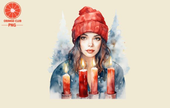 Review: Christmas Candles with Girl Watercolor 2 Illustrations