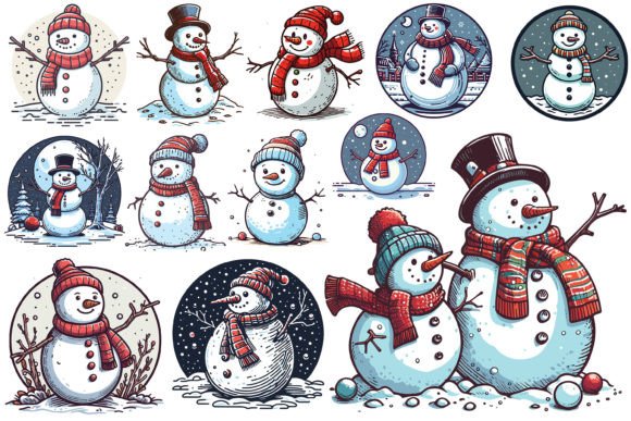 Reviewing 12 X Christmas Snowman Illustrations