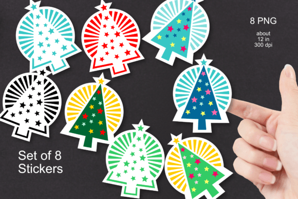 Shiny Christmas Tree Sticker Set of 8 Illustrations