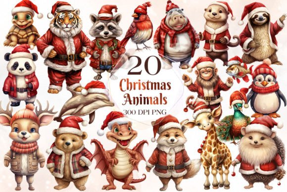 Vintage Christmas Animals Clipart: Top Illustrations