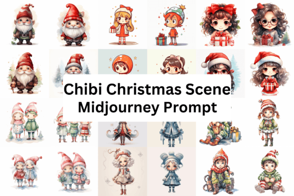 Watercolor Chibi Christmas Scene Illustrations