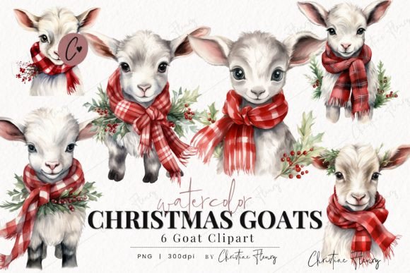 Watercolor Christmas Goat Clipart Review