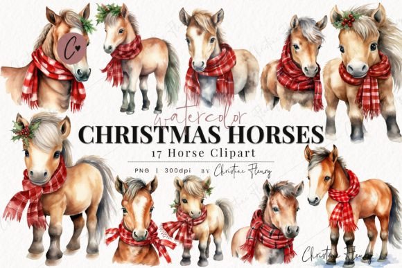 Watercolor Christmas Horse Clipart for Illustrations