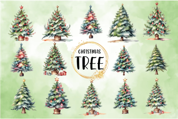 Watercolor Christmas Tree Clipart Bundle Review