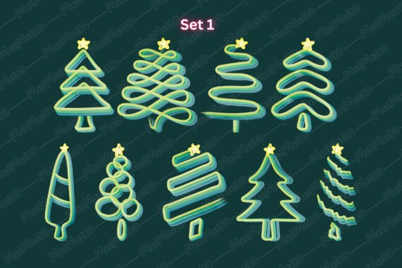 Watercolor Line Christmas Tree Drawing for Illustrations