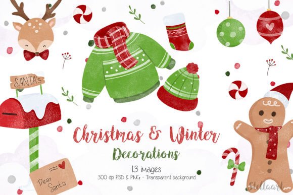 Watercolor Winter & Christmas Ornament Illustrations