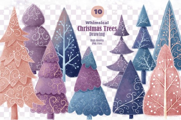 Whimsical Christmas Trees Collection Illustrations